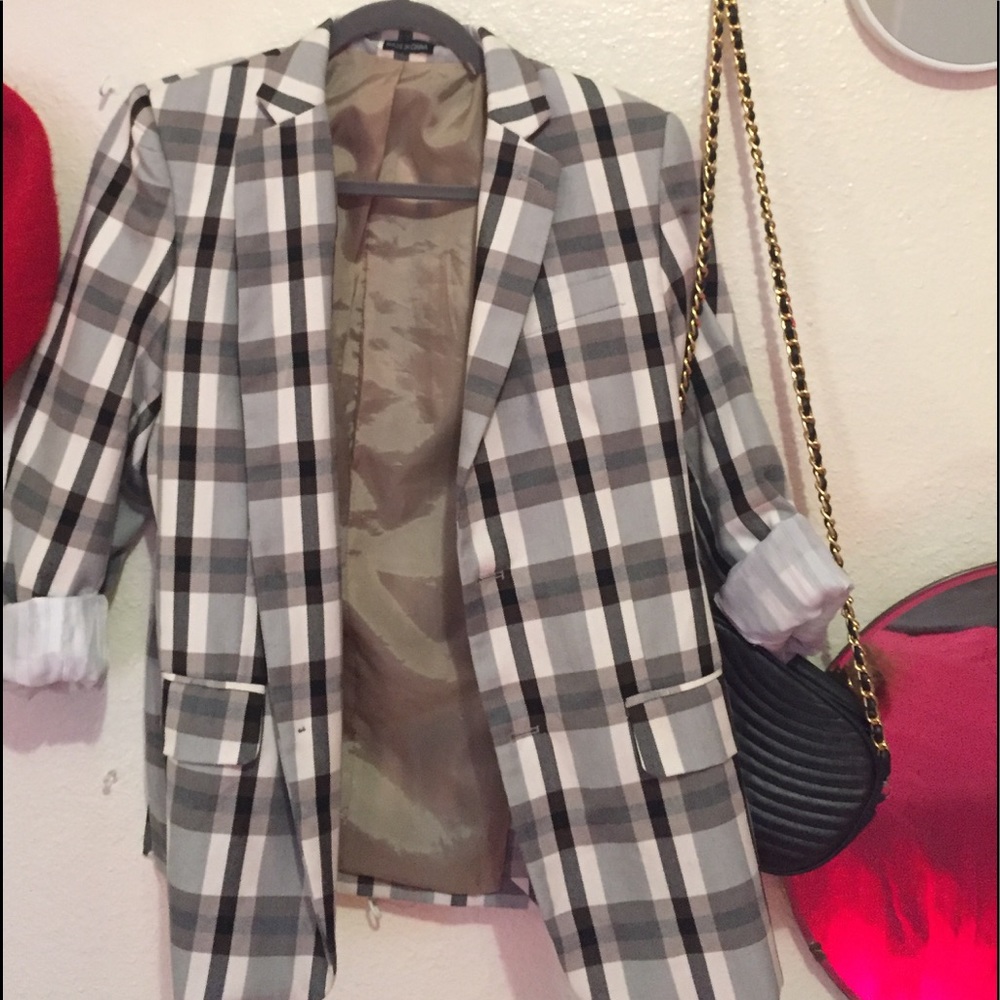 Plaid Boys' Style Blazer with elbow patches